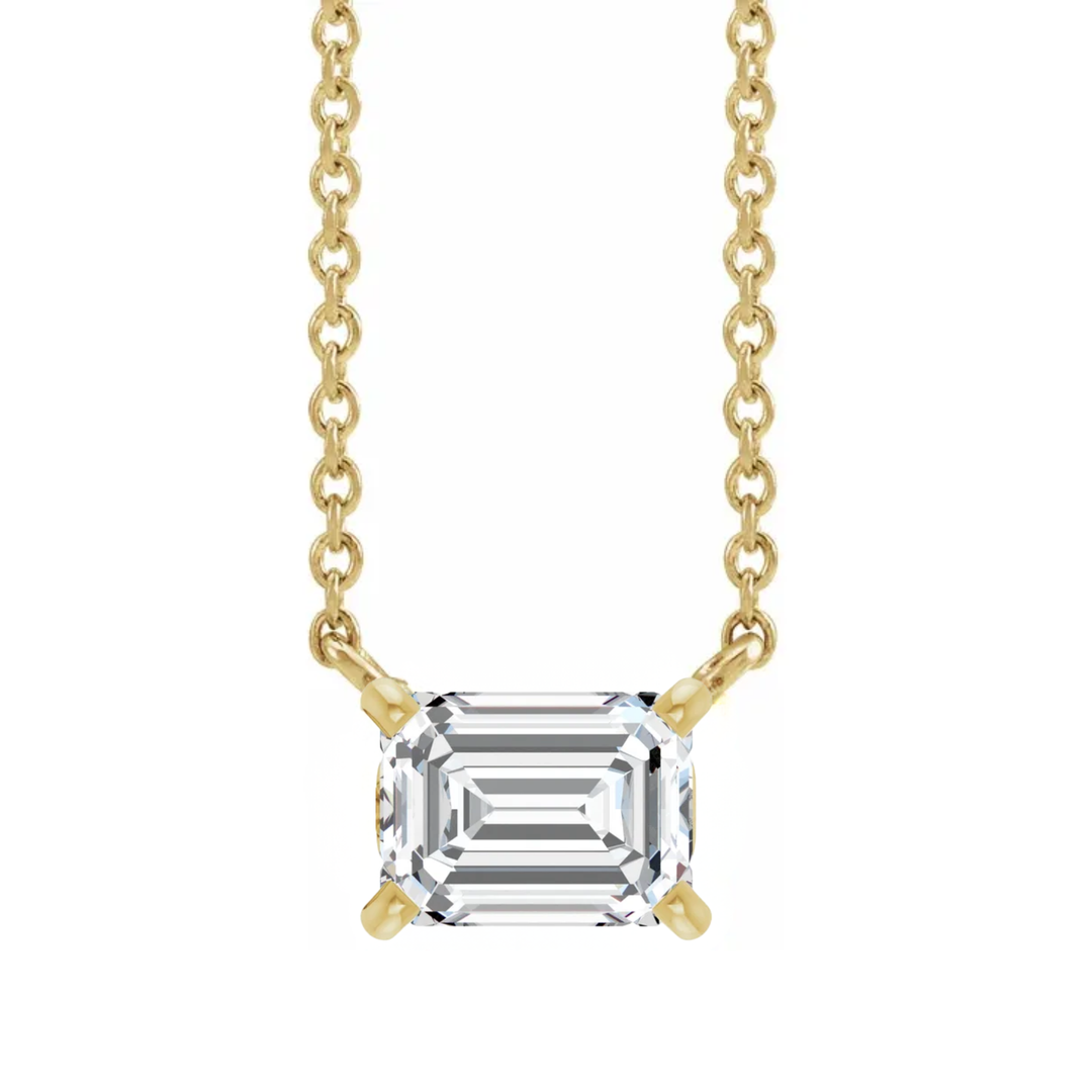East West Emerald Diamond Solitaire Necklace
