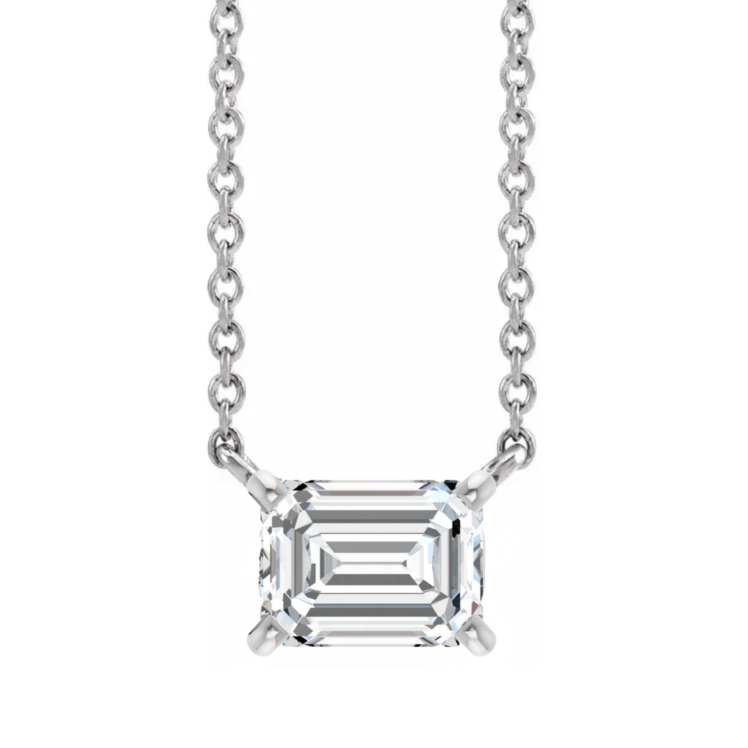 East West Emerald Diamond Solitaire Necklace