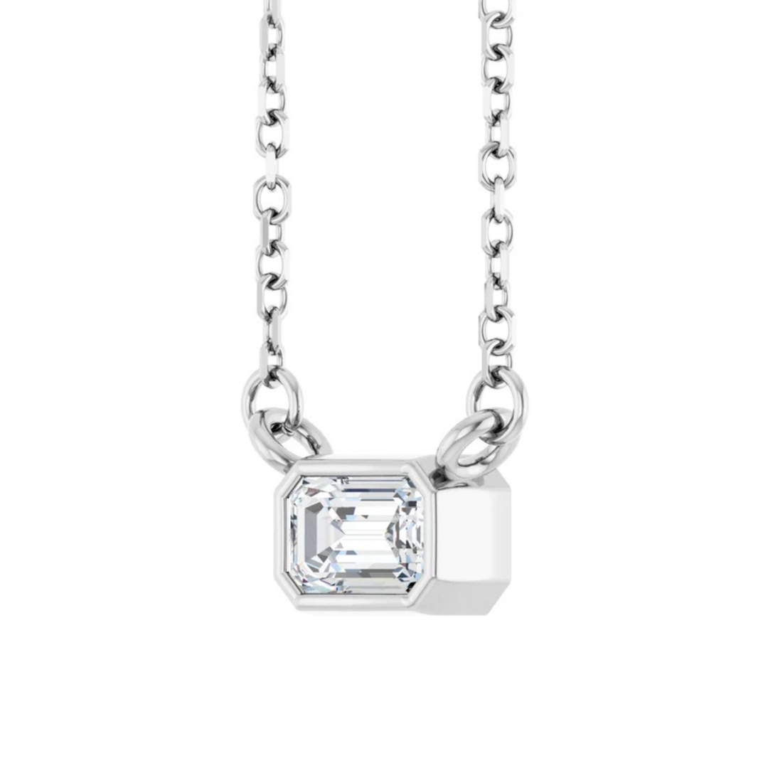 Emerald Diamond Bezel Necklace