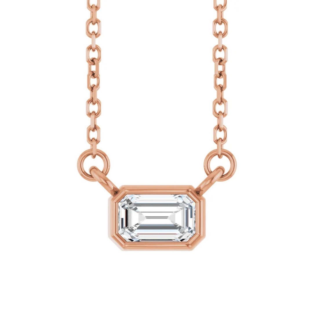 Emerald Diamond Bezel Necklace