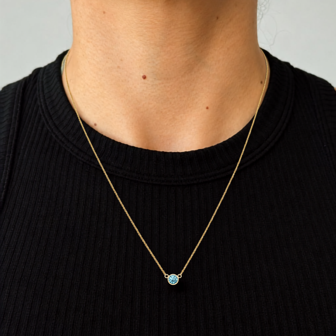 Blue Round Lab-Grown Diamond Bezel Necklace