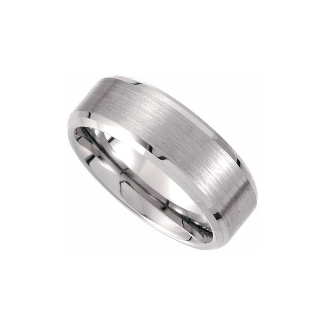 Tungsten Beveled Edge With Satin Center 8mm