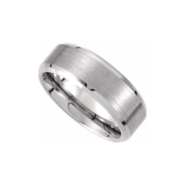 Tungsten Beveled Edge With Satin Center 8mm
