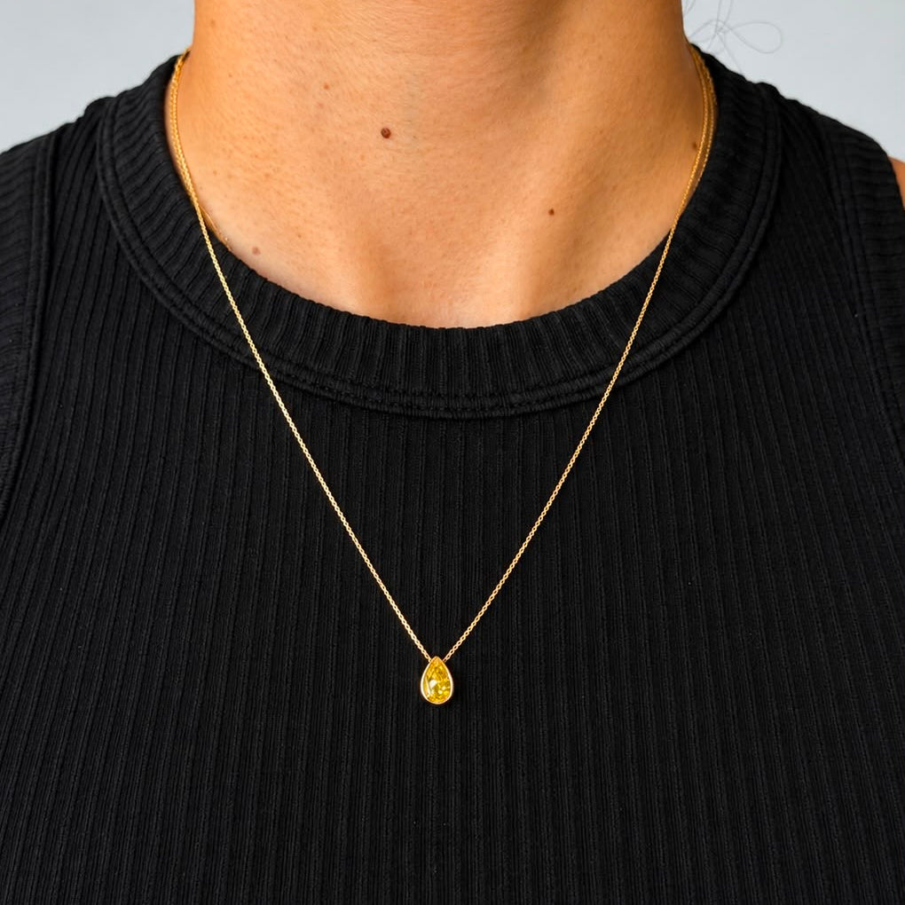 Yellow Pear Lab-Grown Diamond Bezel Necklace
