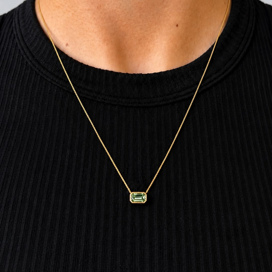 Green Emerald Lab-Grown Diamond Bezel Necklace
