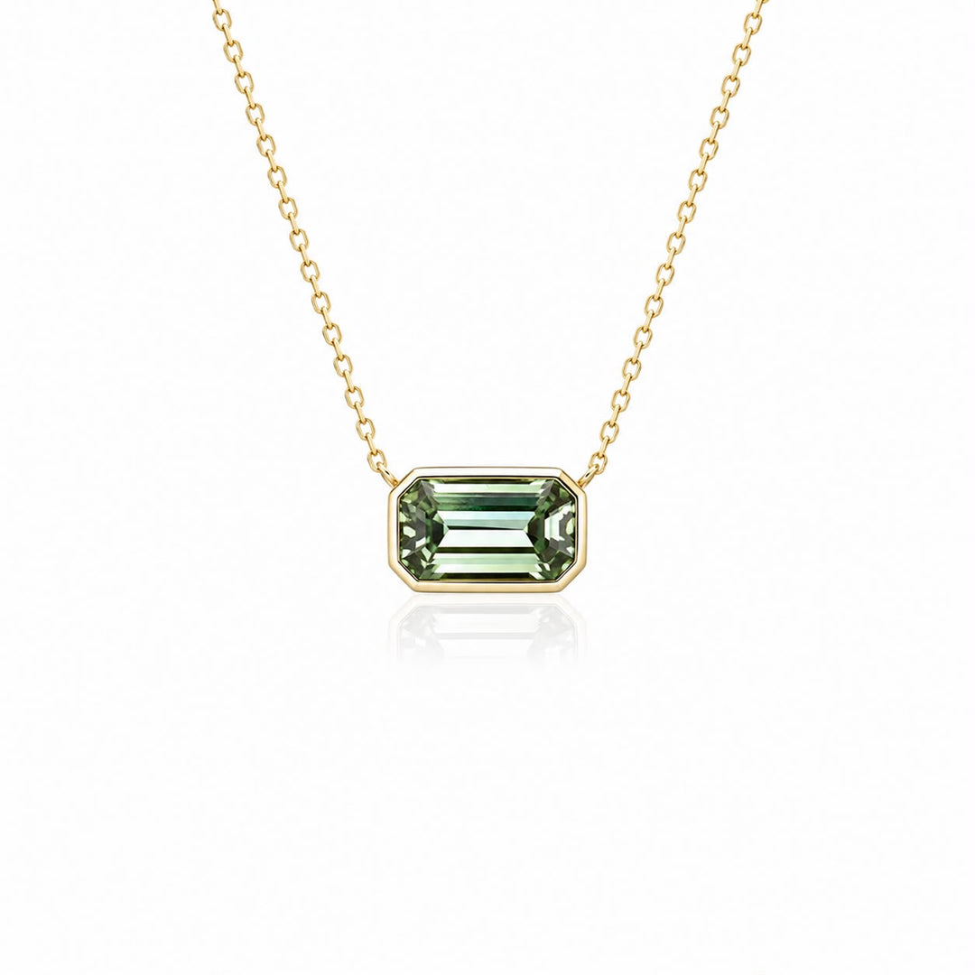 Green Emerald Lab-Grown Diamond Bezel Necklace