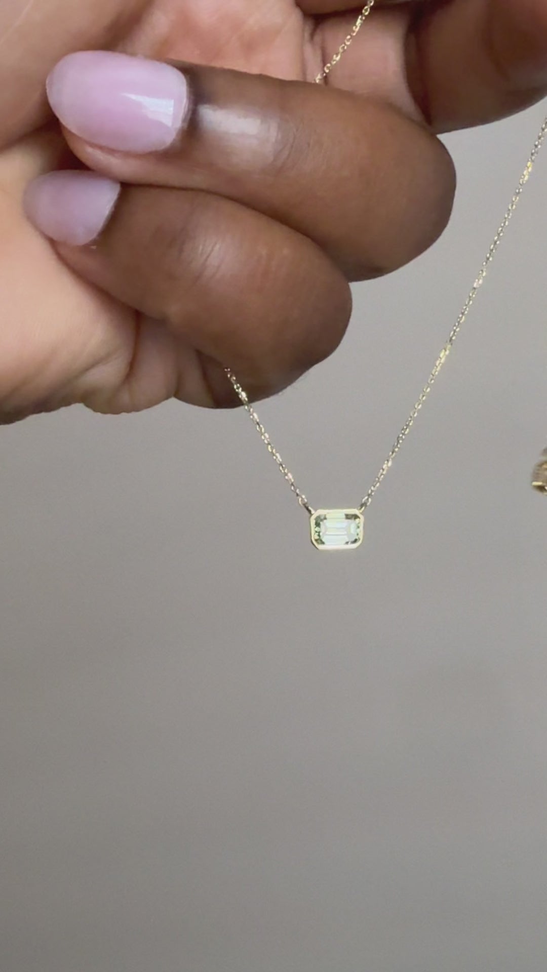 Green Emerald Lab-Grown Diamond Bezel Necklace