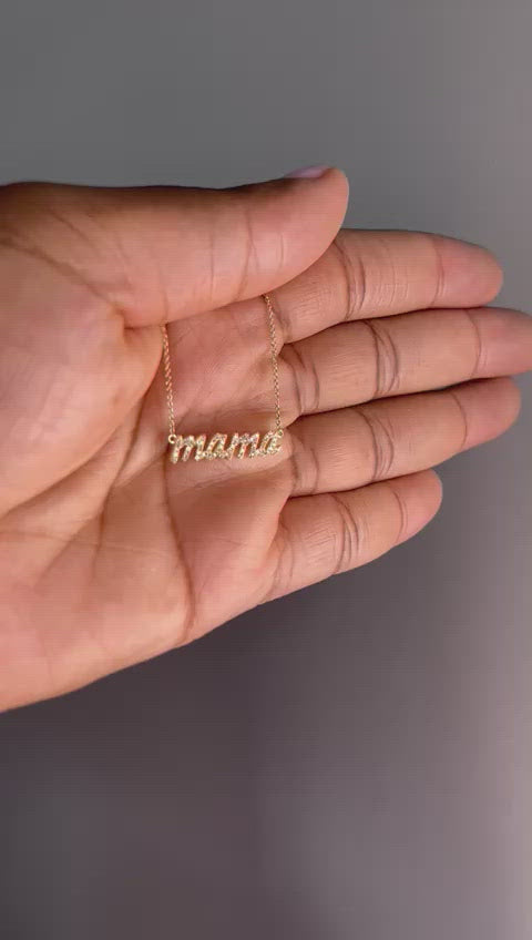 Mama Diamond Script Necklace